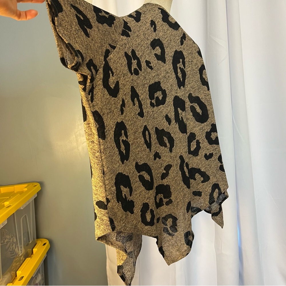 JODIFL WOMENS Leopard Print Poncho Tunic Top SIZE XL Brown & Black Boho stretch